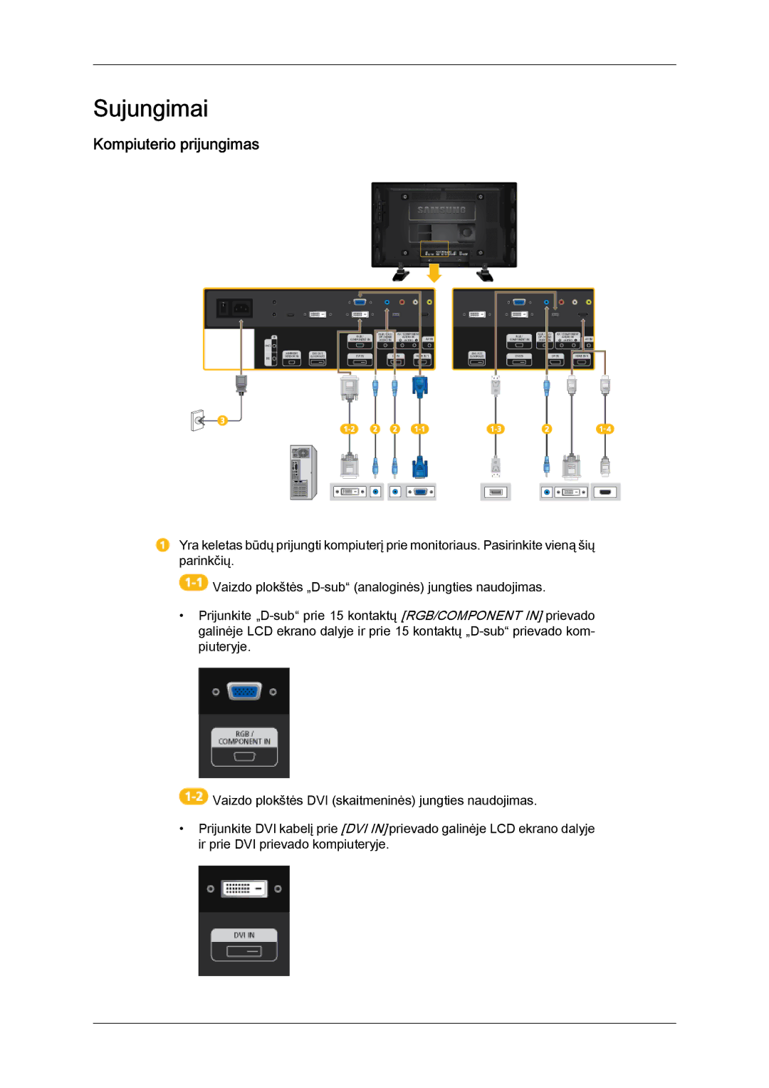 Samsung LH46GWPLBC/EN manual Sujungimai, Kompiuterio prijungimas 