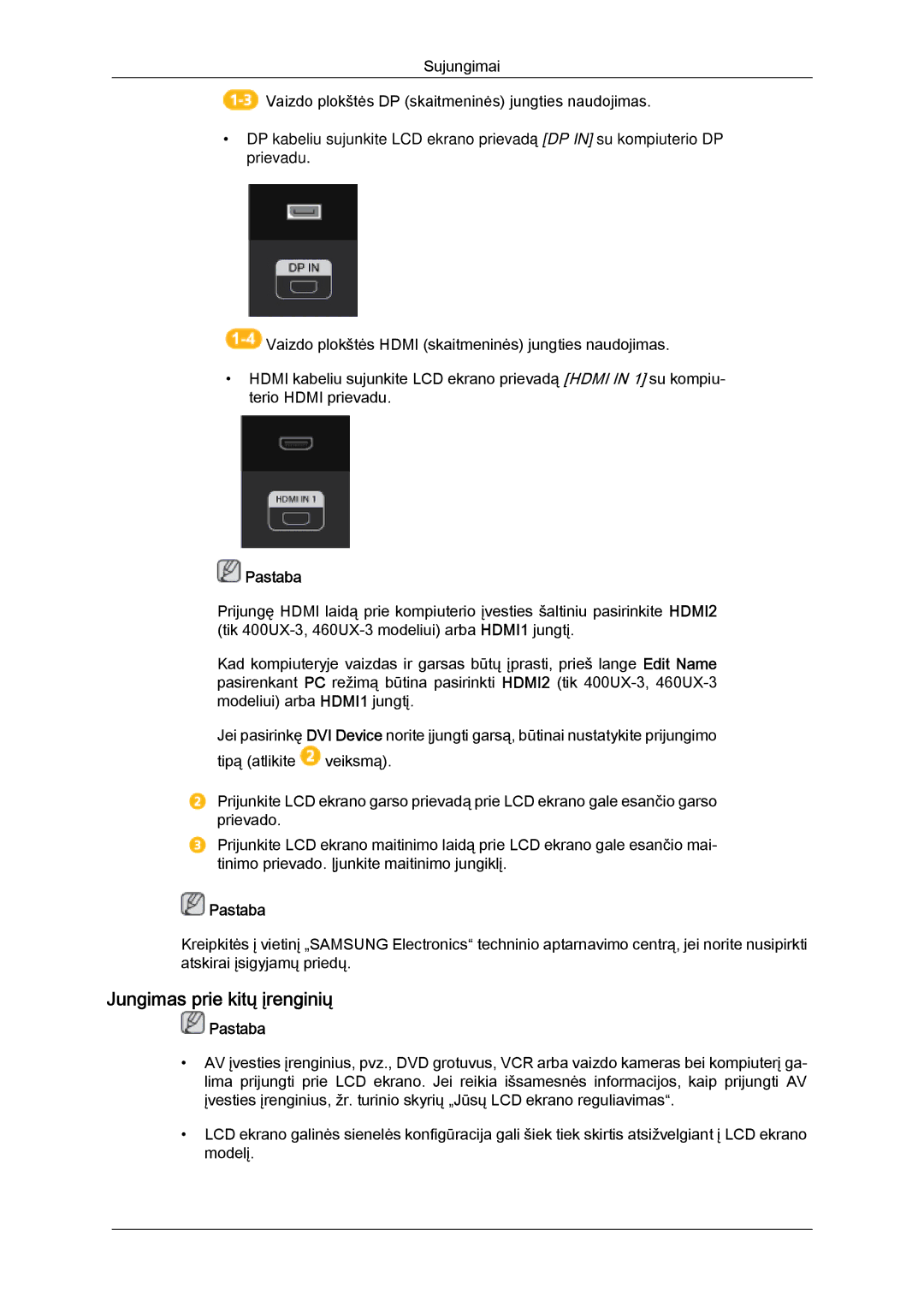 Samsung LH46GWPLBC/EN manual Jungimas prie kitų įrenginių, Pastaba 