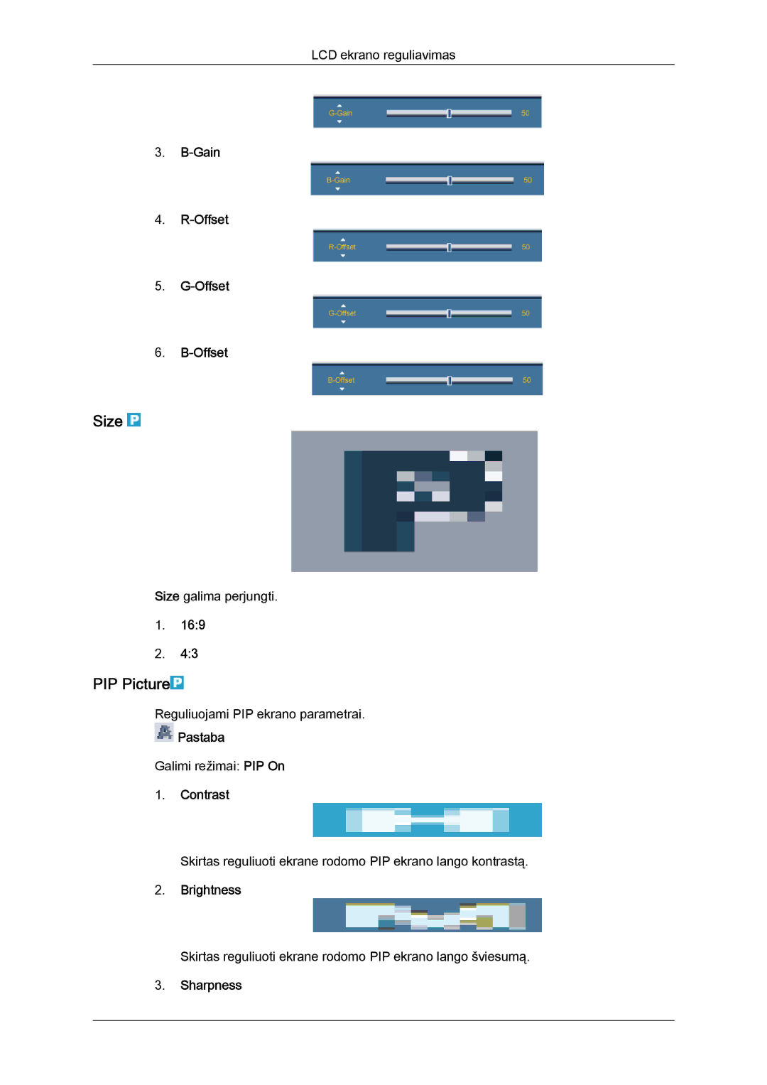 Samsung LH46GWPLBC/EN manual PIP Picture, Gain Offset 