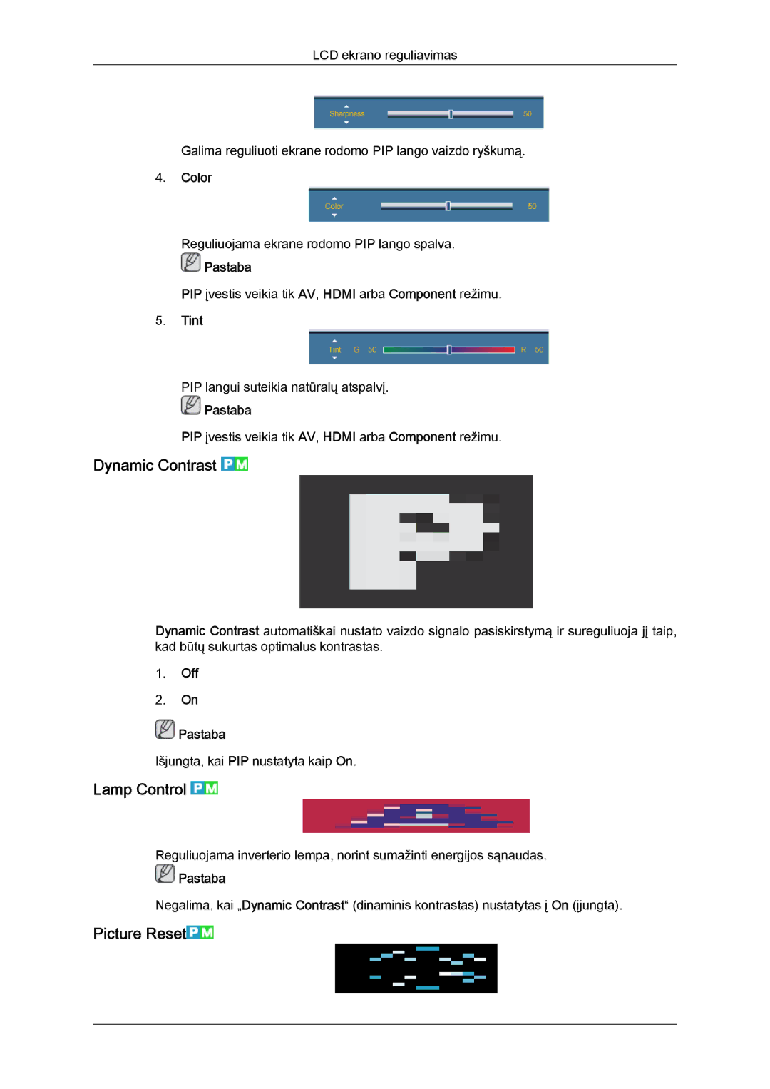 Samsung LH46GWPLBC/EN manual Dynamic Contrast, Lamp Control, Picture Reset 