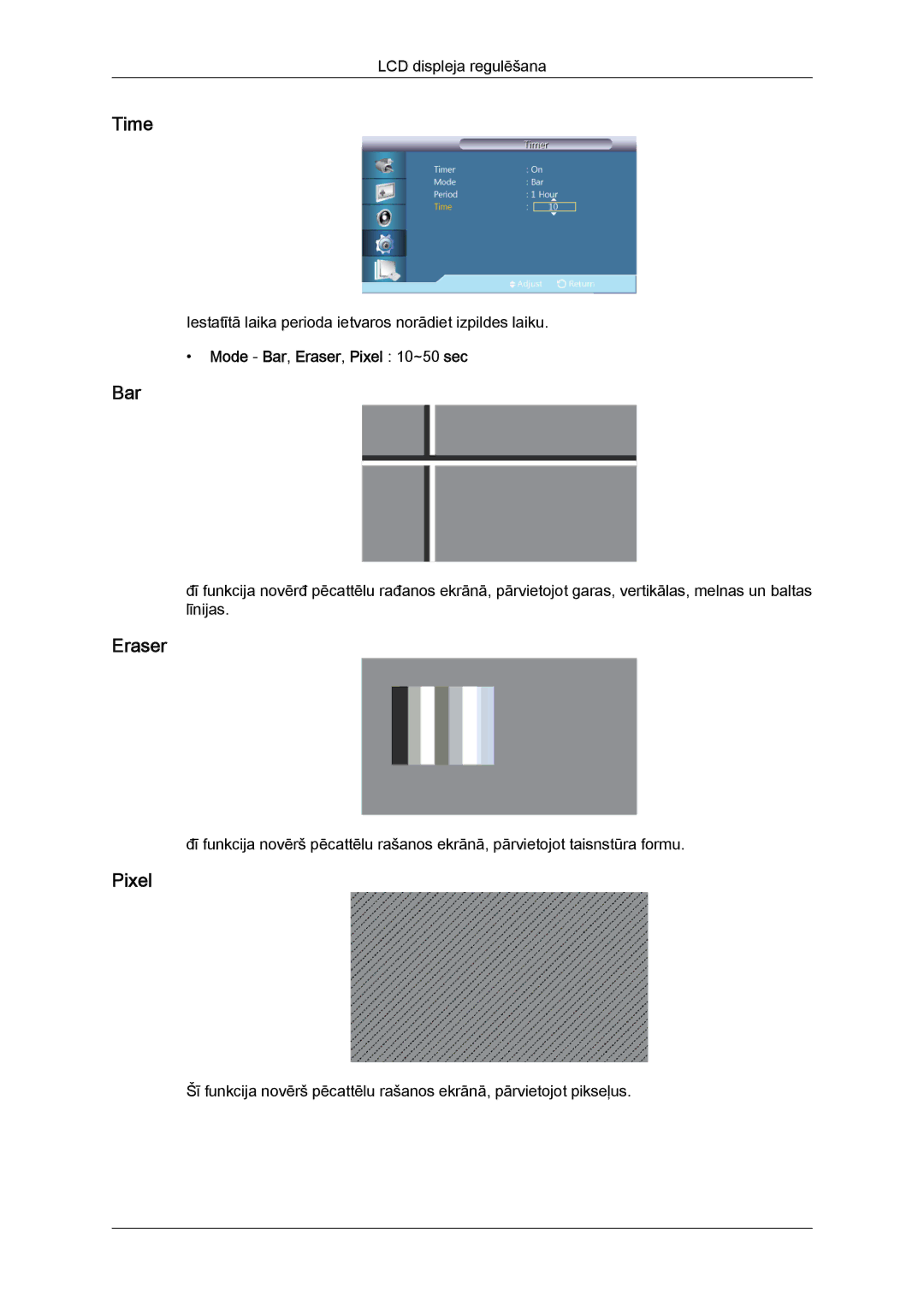 Samsung LH46GWPLBC/EN manual Mode Bar, Eraser, Pixel 10~50 sec 