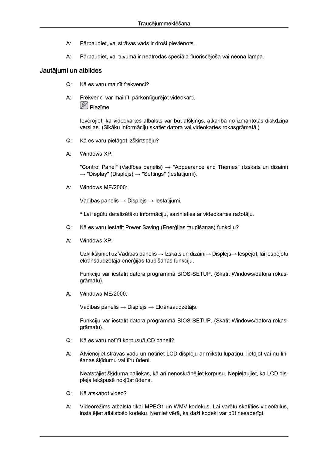 Samsung LH46GWPLBC/EN manual Jautājumi un atbildes 