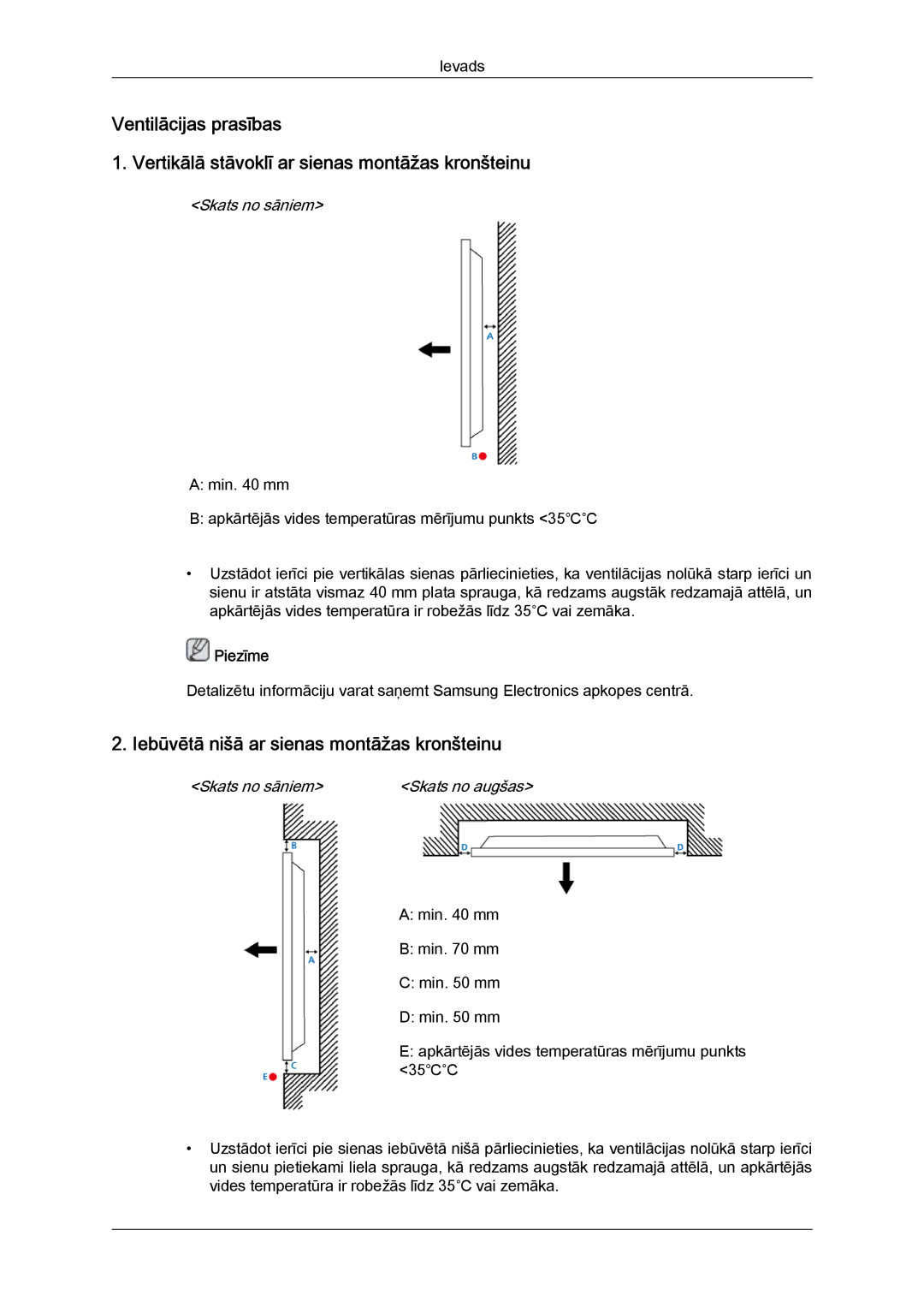 Samsung LH46GWPLBC/EN manual Iebūvētā nišā ar sienas montāžas kronšteinu, Skats no sāniem 