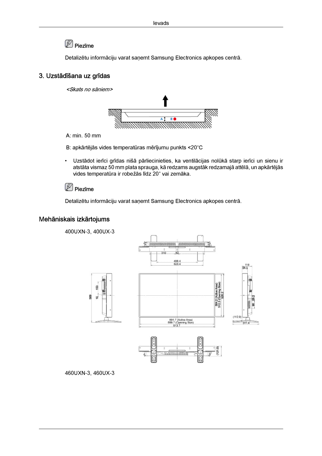 Samsung LH46GWPLBC/EN manual Uzstādīšana uz grīdas, Mehāniskais izkārtojums 