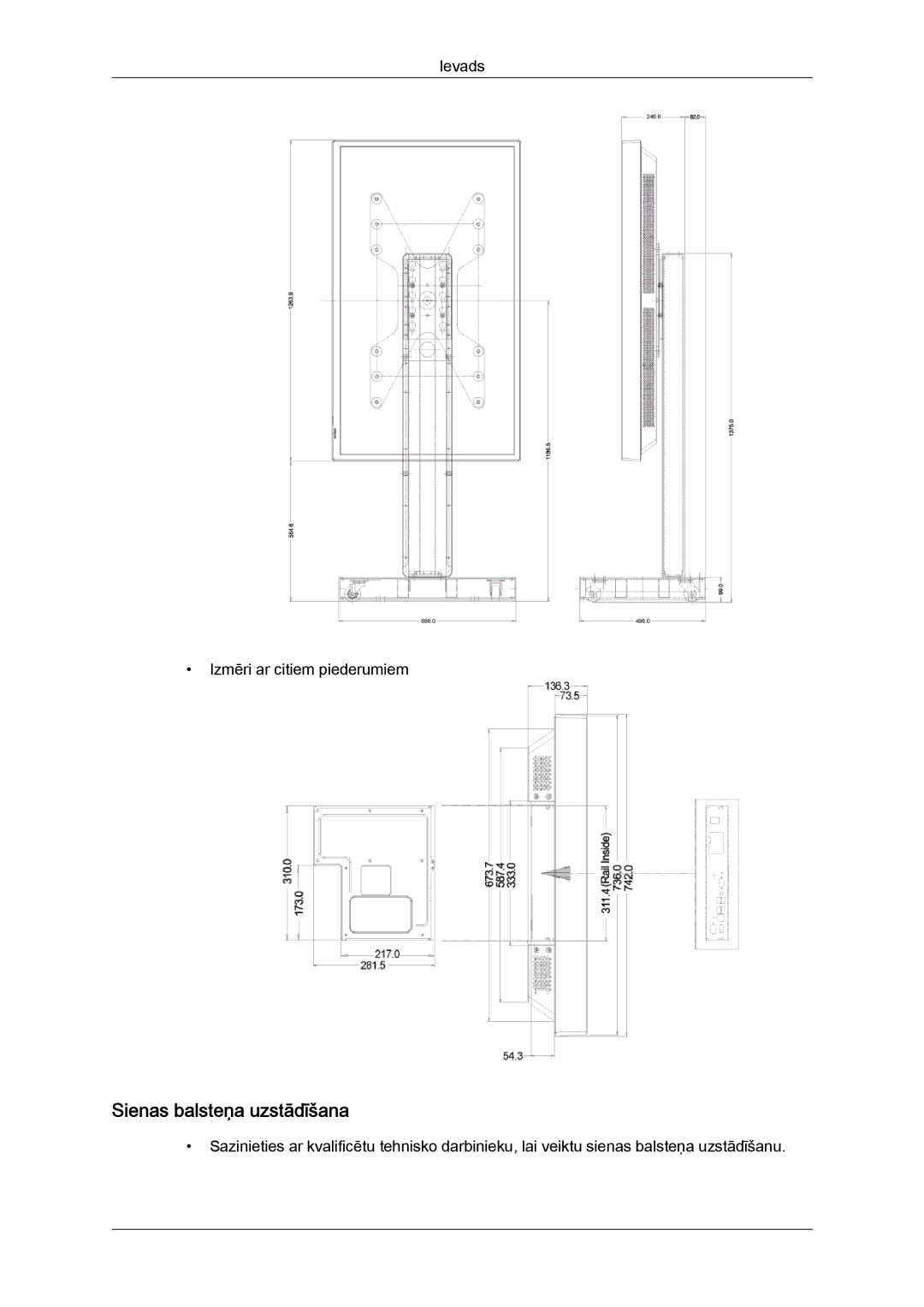 Samsung LH46GWPLBC/EN manual Sienas balsteņa uzstādīšana 