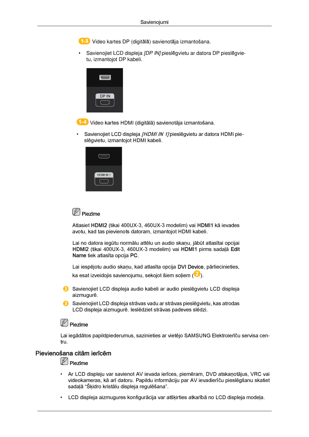 Samsung LH46GWPLBC/EN manual Pievienošana citām ierīcēm, Piezīme 