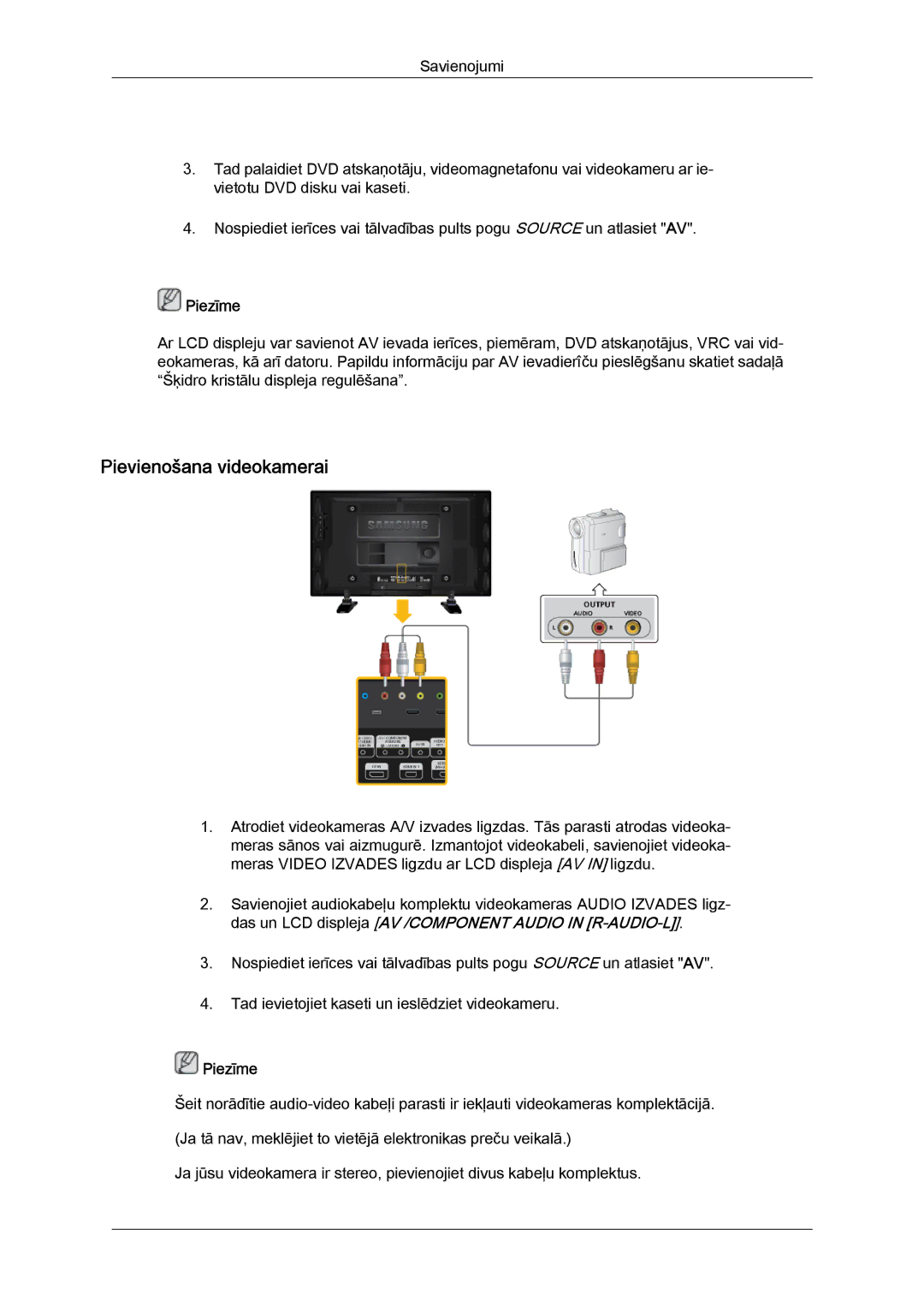 Samsung LH46GWPLBC/EN manual Pievienošana videokamerai 