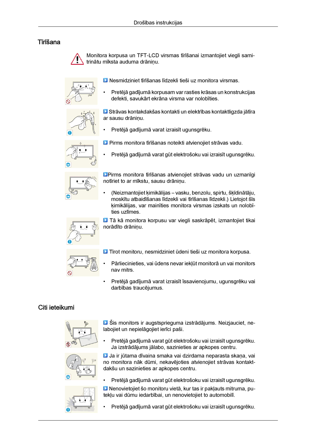 Samsung LH46GWPLBC/EN manual Tīrīšana, Citi ieteikumi 