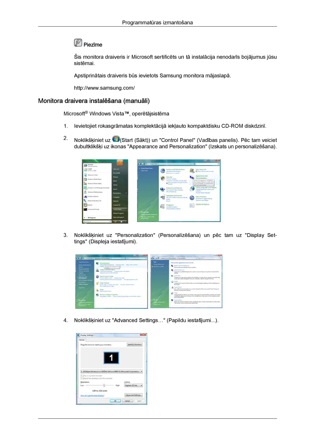 Samsung LH46GWPLBC/EN manual Monitora draivera instalēšana manuāli 