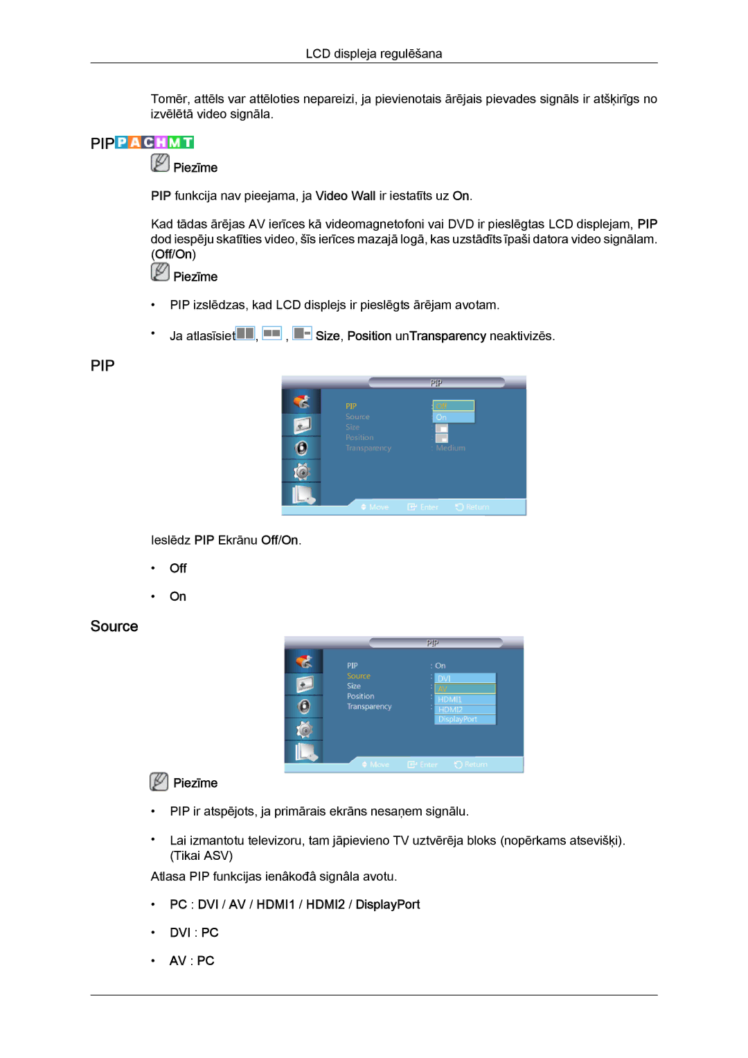 Samsung LH46GWPLBC/EN manual Source, Off, PC DVI / AV / HDMI1 / HDMI2 / DisplayPort DVI PC AV PC 