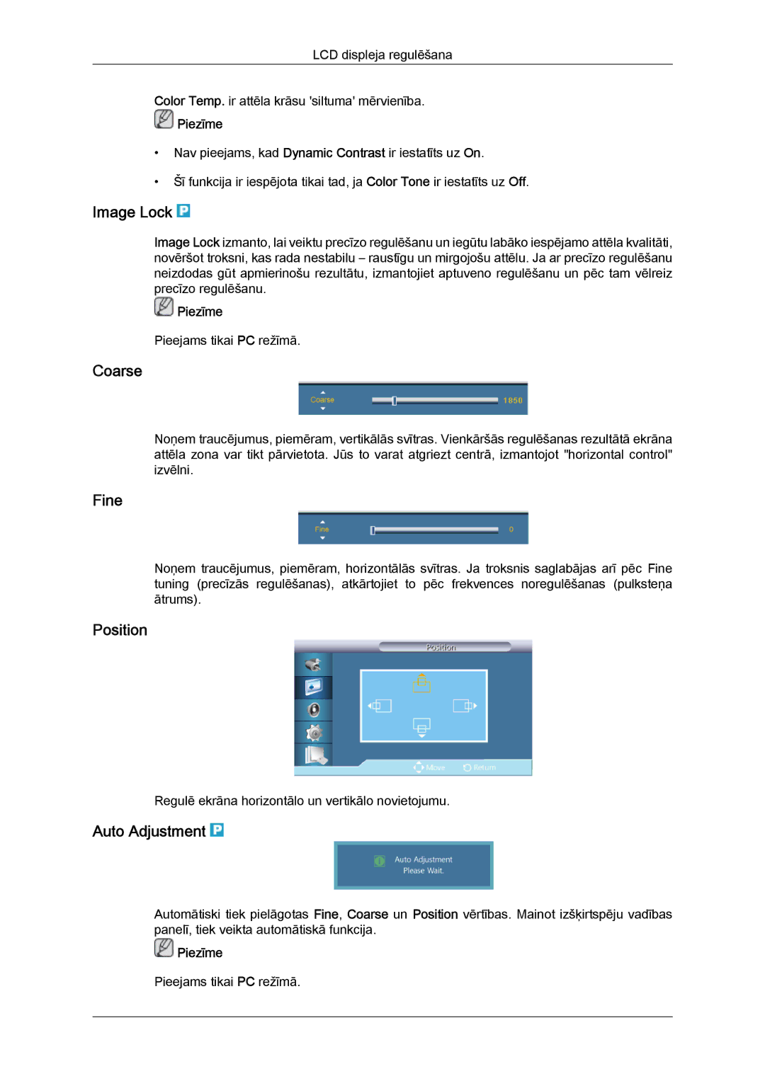 Samsung LH46GWPLBC/EN manual Image Lock, Coarse, Fine, Auto Adjustment 