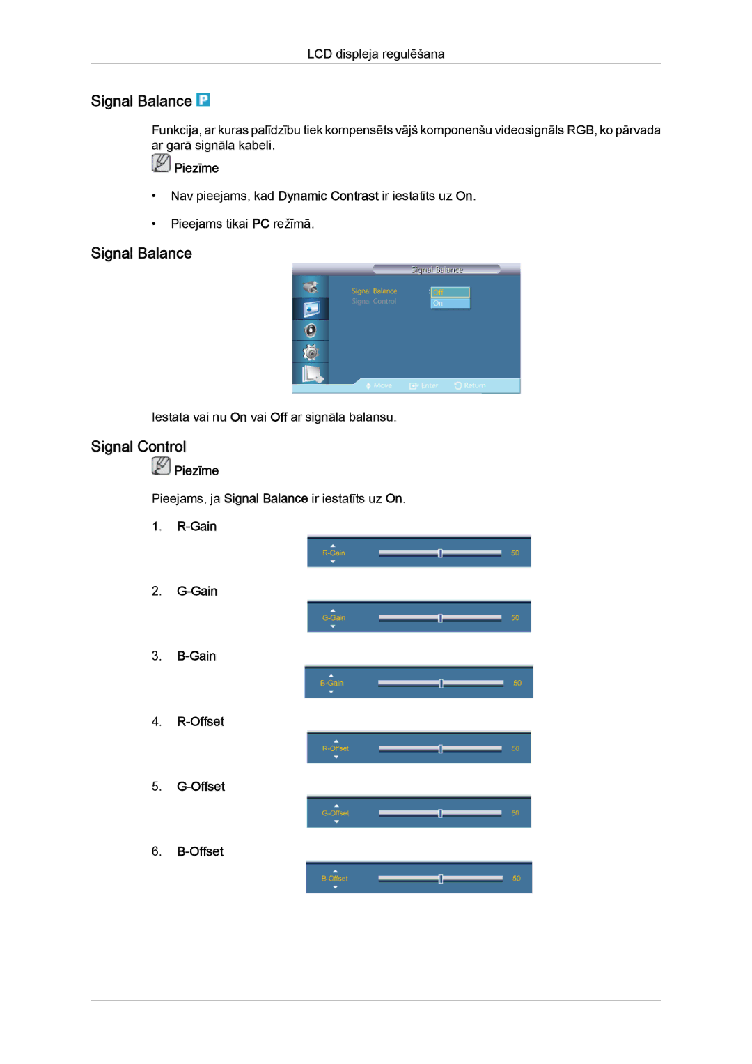 Samsung LH46GWPLBC/EN manual Signal Balance, Signal Control, Gain Offset 
