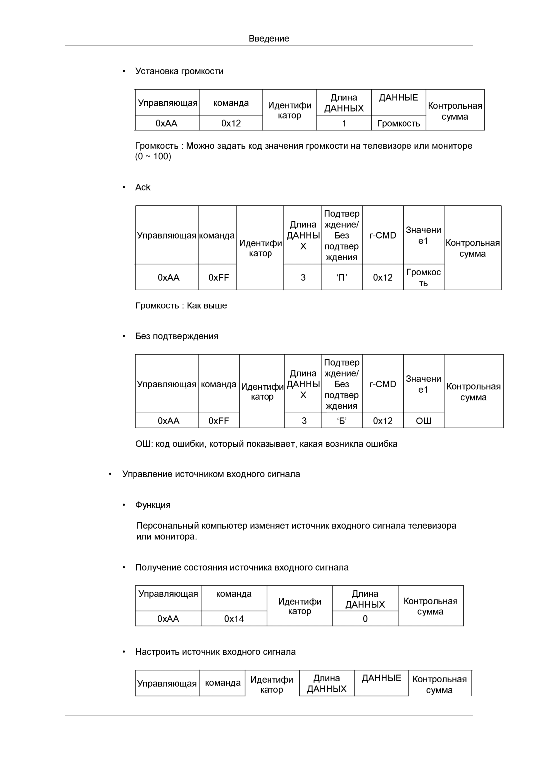 Samsung LH46GWPLBC/EN manual Без CMD Контрольная Катор Подтвер Сумма Ждения 0xAA 0xFF 