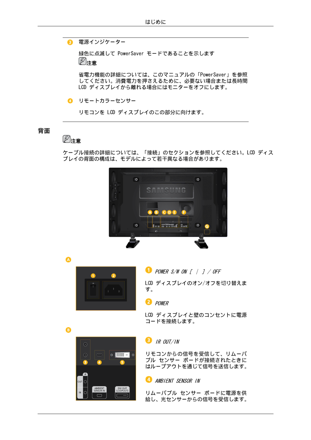 Samsung LH40GWSLBC/XJ, LH46GWPLBC/XJ, LH46GWTLBC/XJ, LH40GWTLBC/XJ, LH46GWSLBC/XJ, LH40GWPLBC/XJ Lcd ディスプレイのオン/オフを切り替えま す。 