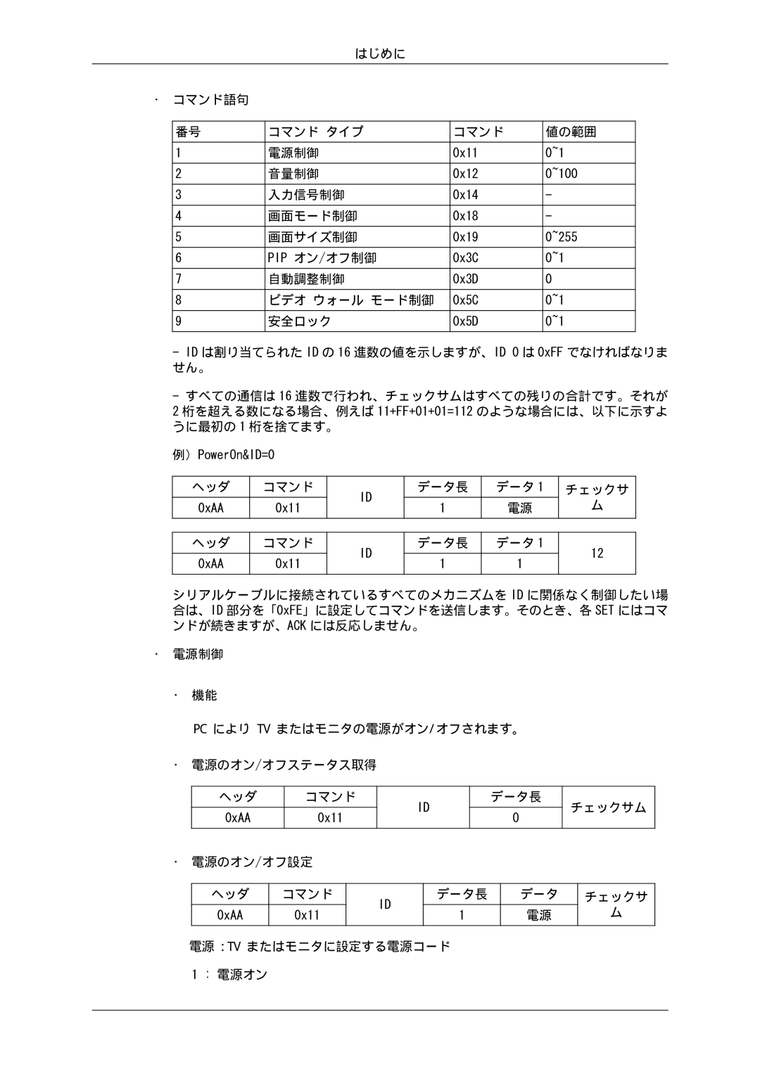 Samsung LH46GWTLBC/XJ, LH46GWPLBC/XJ, LH40GWSLBC/XJ, LH40GWTLBC/XJ, LH46GWSLBC/XJ, LH40GWPLBC/XJ manual はじめに コマンド語句 コマンド タイプ 