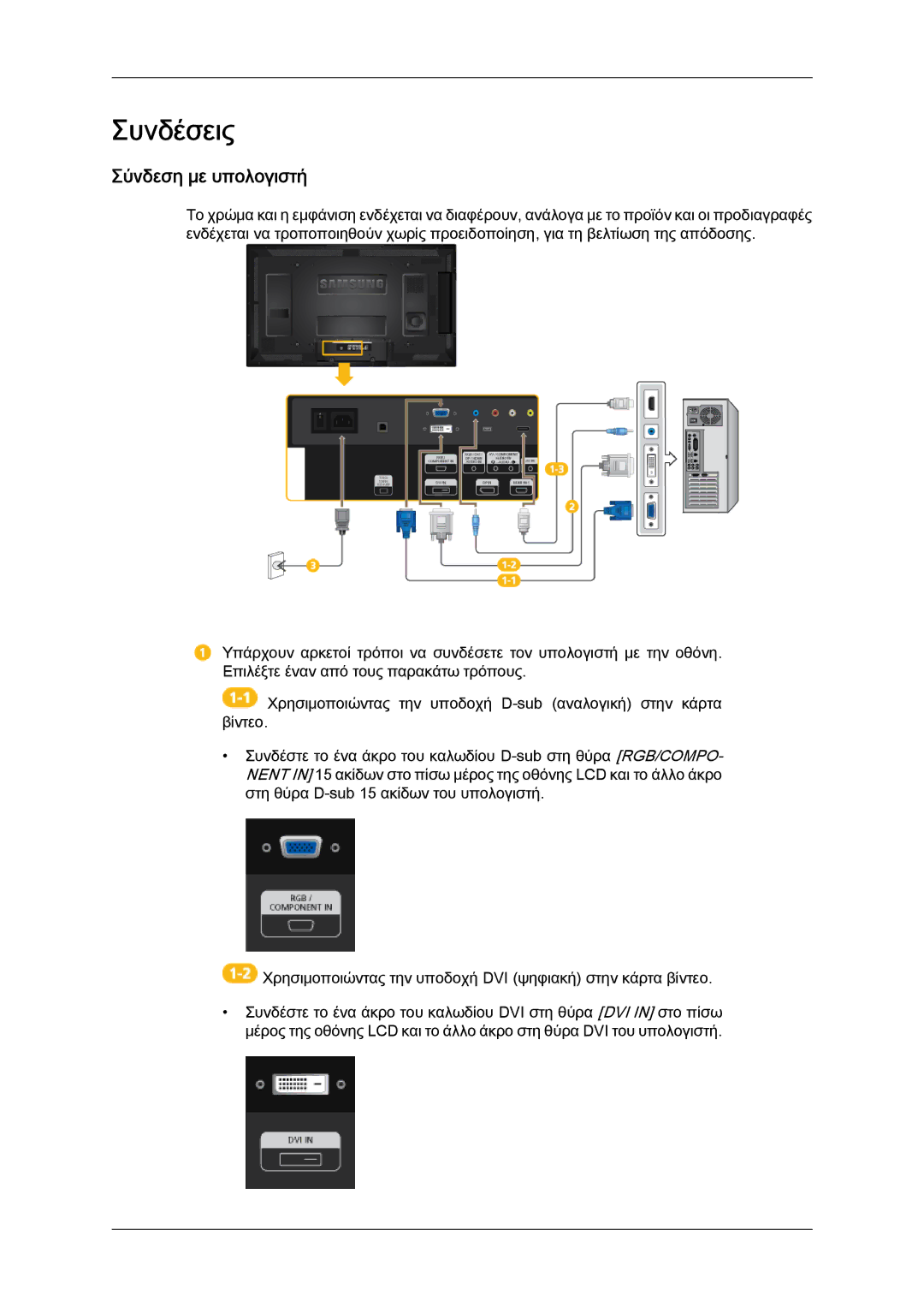 Samsung LH40HBPLGC/EN, LH46HBPLBC/EN, LH40HBPLBC/EN manual Συνδέσεις, Σύνδεση με υπολογιστή 