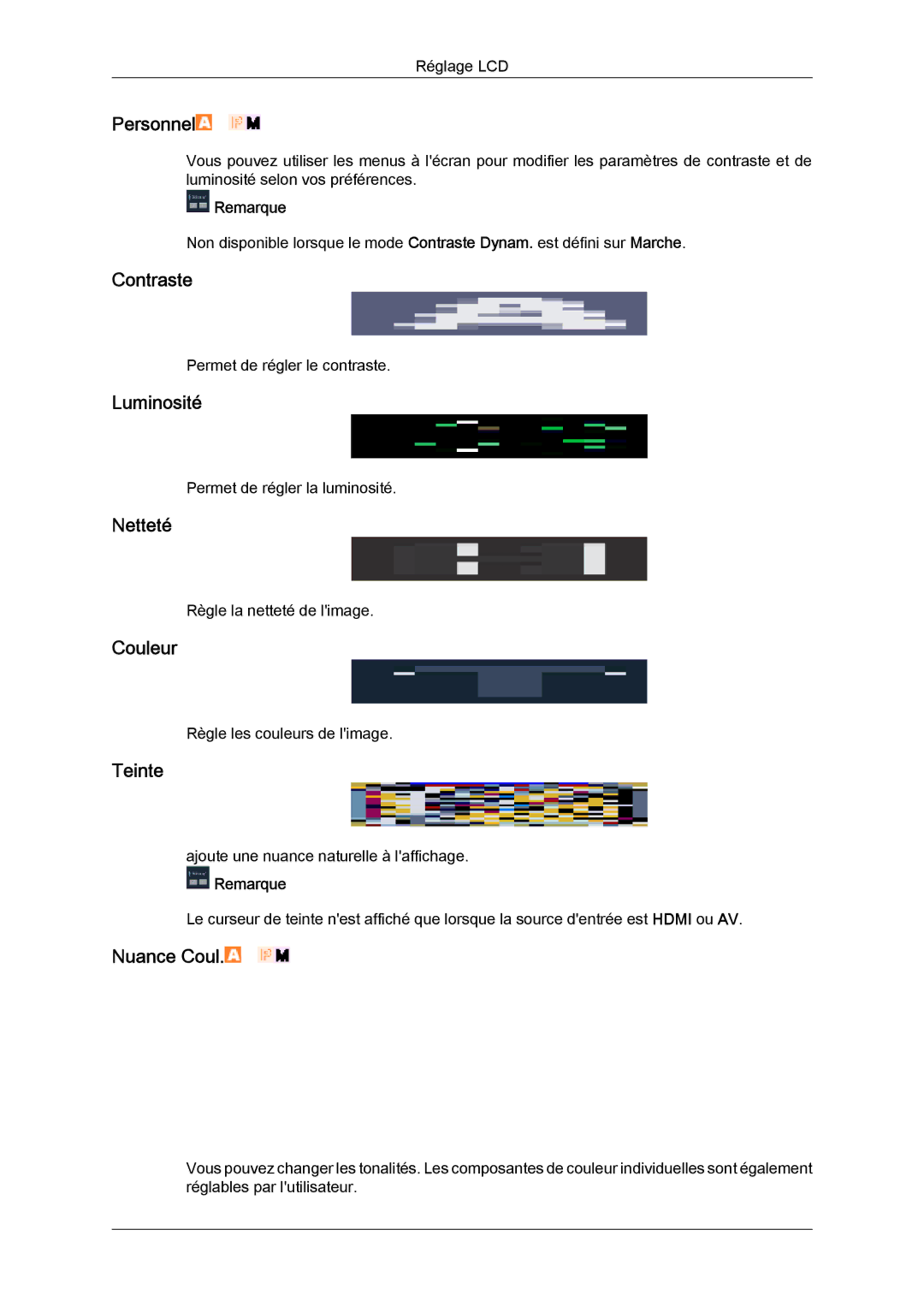 Samsung LH40HBPLBC/EN, LH46HBPLBC/EN manual Contraste, Luminosité, Netteté, Couleur, Teinte 