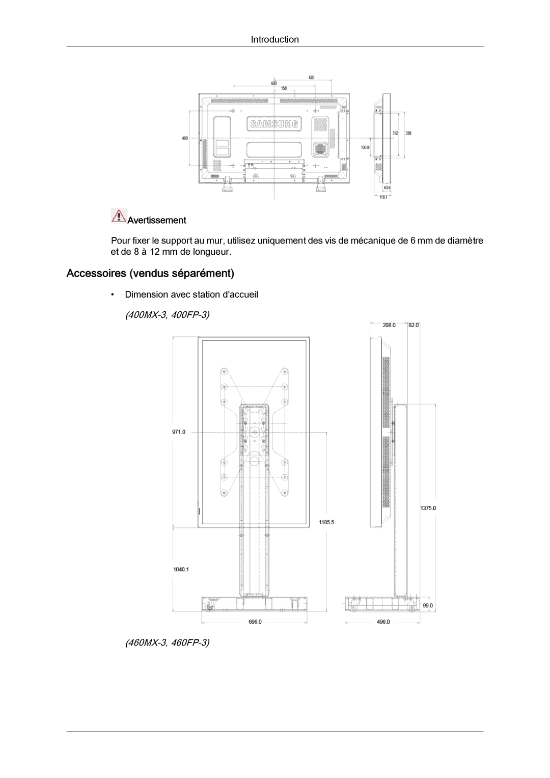 Samsung LH46HBPLBC/EN, LH40HBPLBC/EN manual Accessoires vendus séparément, Avertissement 