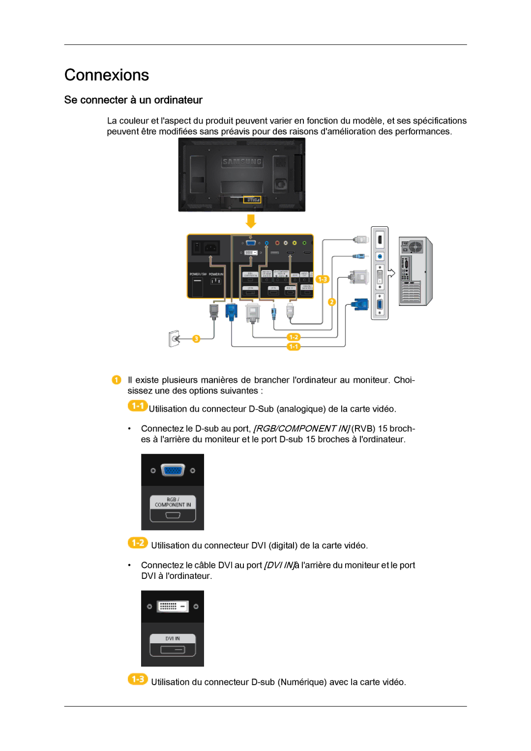 Samsung LH40HBPLBC/EN, LH46HBPLBC/EN manual Connexions, Se connecter à un ordinateur 