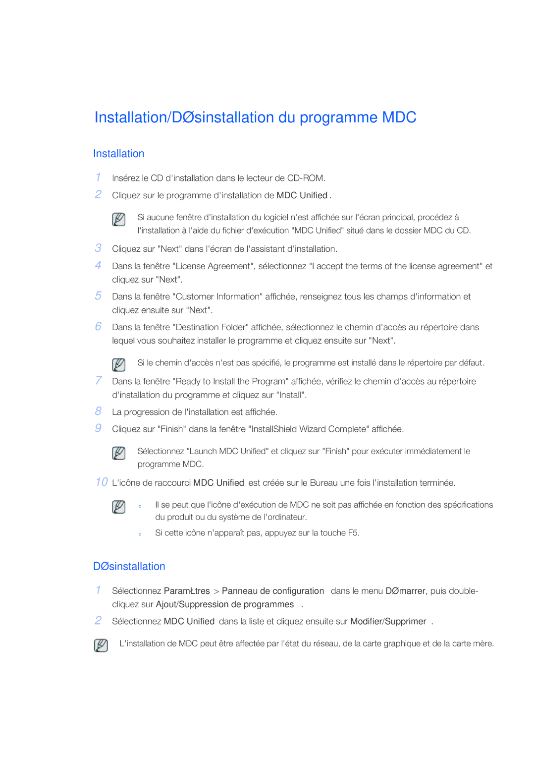 Samsung LH40HBPLBC/EN, LH46HBPLBC/EN manual Installation, Désinstallation 