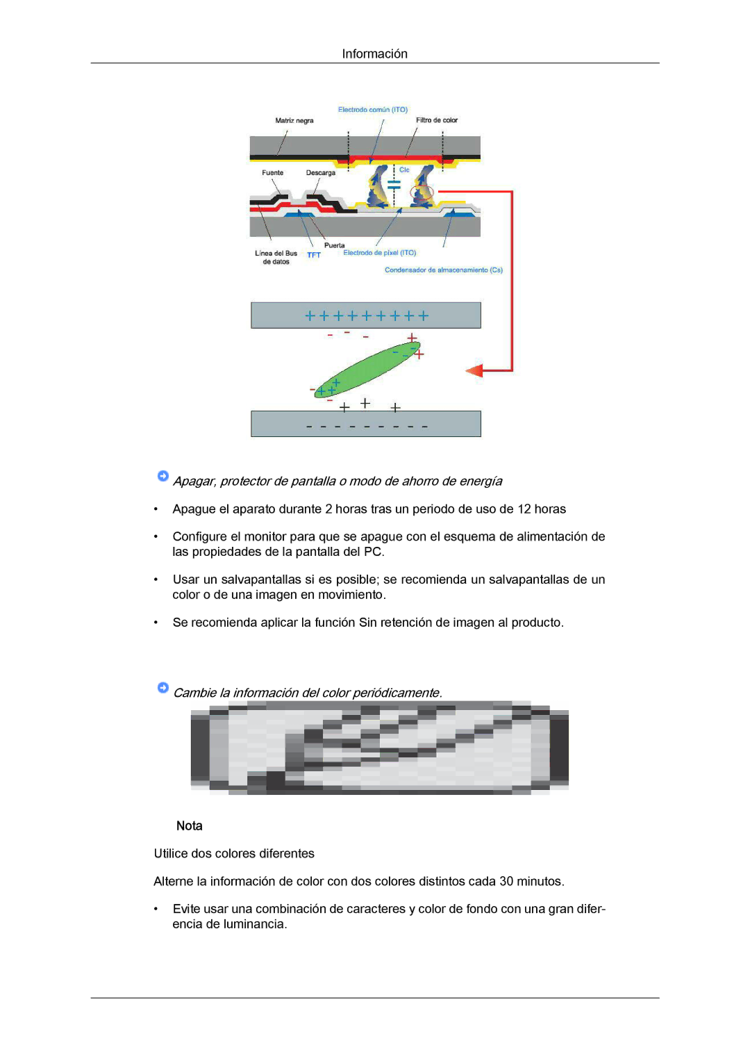 Samsung LH40HBPLBC/EN, LH46HBPLBC/EN manual Cambie la información del color periódicamente 