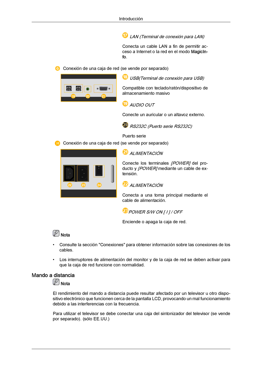 Samsung LH46HBPLBC/EN, LH40HBPLBC/EN manual Mando a distancia, LAN Terminal de conexión para LAN 