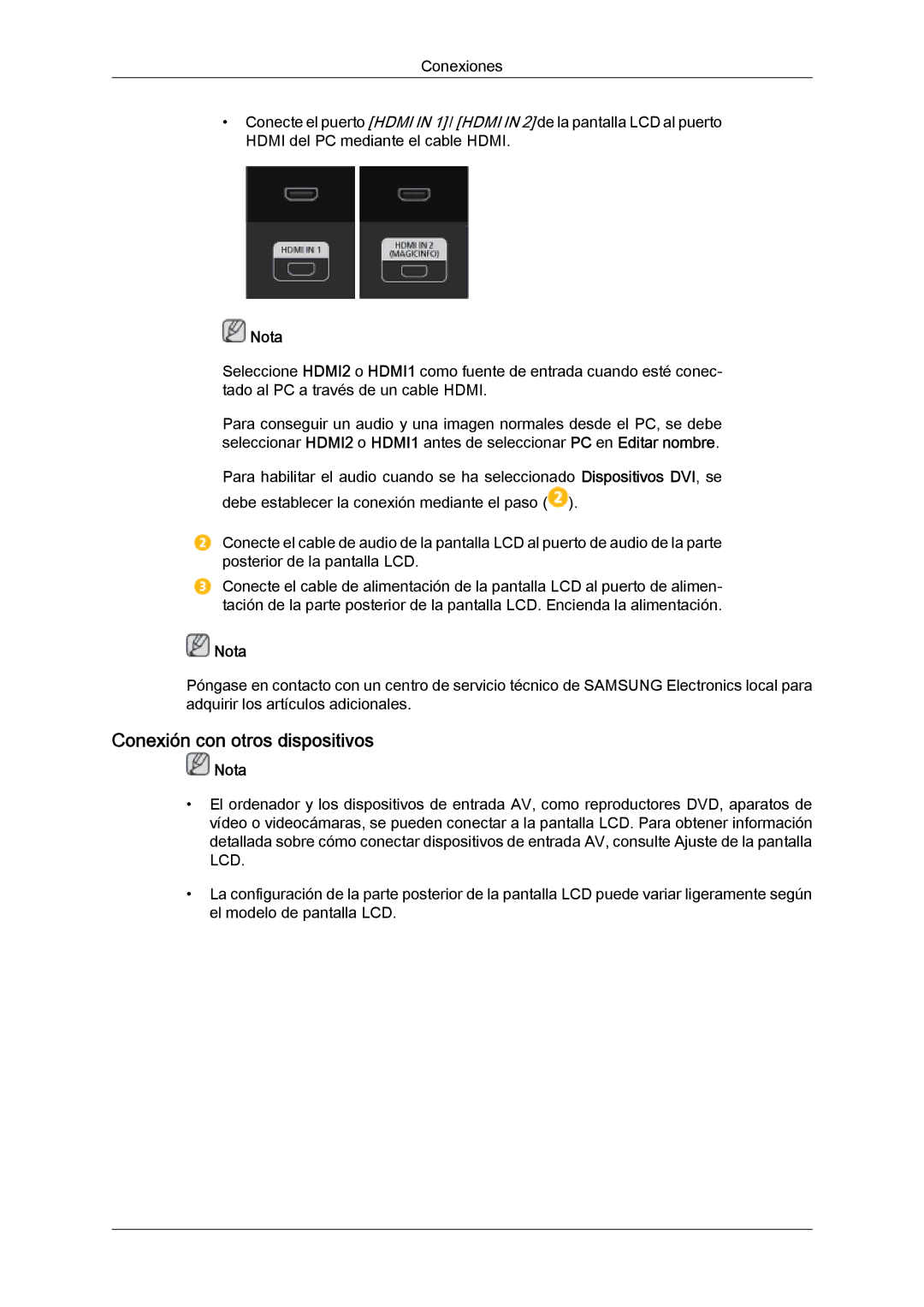 Samsung LH46HBPLBC/EN, LH40HBPLBC/EN manual Conexión con otros dispositivos, Nota 