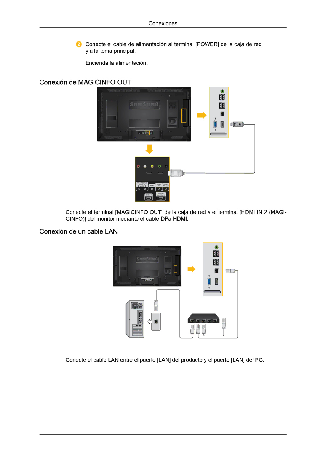 Samsung LH46HBPLBC/EN, LH40HBPLBC/EN manual Conexión de Magicinfo OUT, Conexión de un cable LAN 