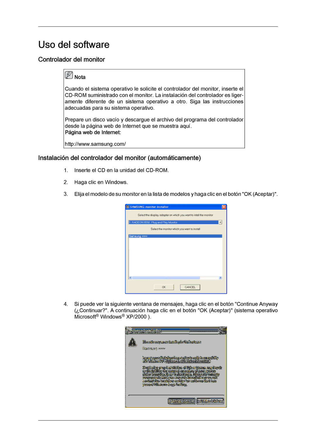 Samsung LH46HBPLBC/EN, LH40HBPLBC/EN manual Controlador del monitor, Instalación del controlador del monitor automáticamente 