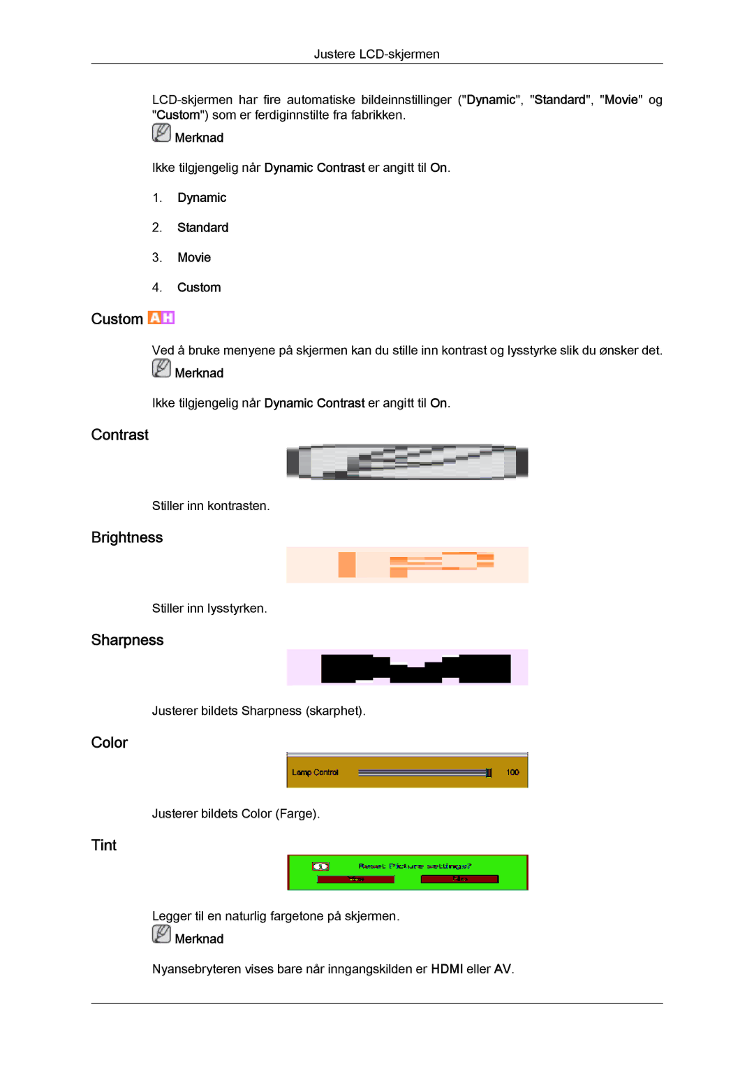 Samsung LH40HBPLBC/EN, LH46HBPLBC/EN manual Contrast, Brightness, Sharpness, Color, Tint 