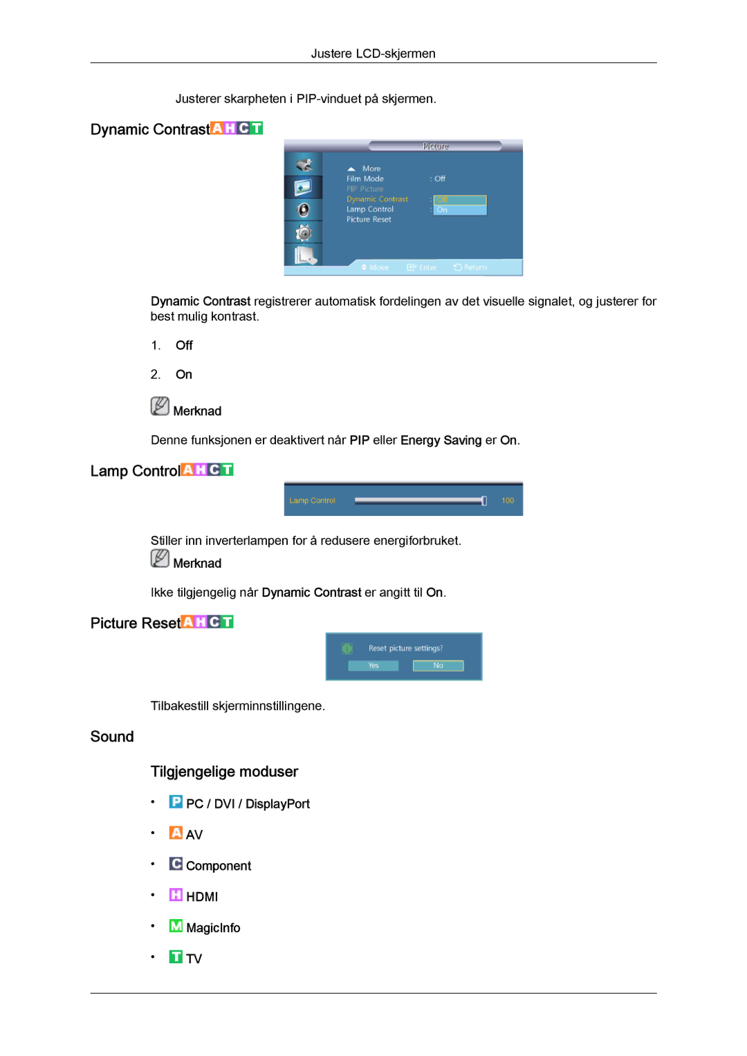 Samsung LH40HBPLBC/EN, LH46HBPLBC/EN manual Sound Tilgjengelige moduser, MagicInfo 