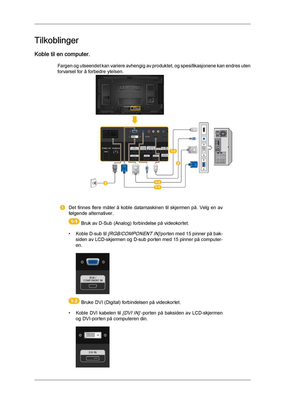 Samsung LH40HBPLBC/EN, LH46HBPLBC/EN manual Tilkoblinger, Koble til en computer 