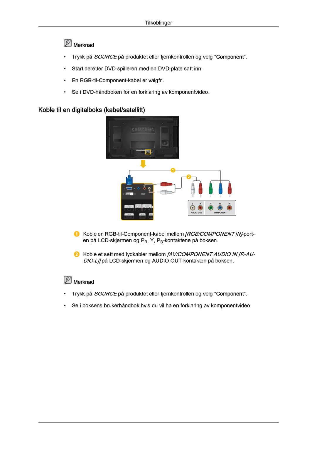 Samsung LH46HBPLBC/EN, LH40HBPLBC/EN manual Koble til en digitalboks kabel/satellitt 