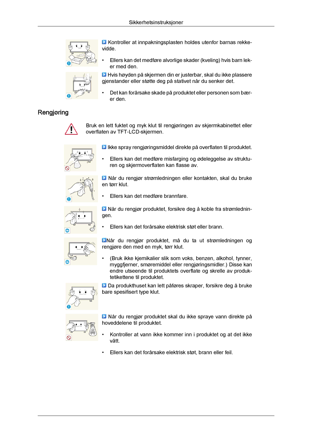 Samsung LH40HBPLBC/EN, LH46HBPLBC/EN manual Rengjøring 