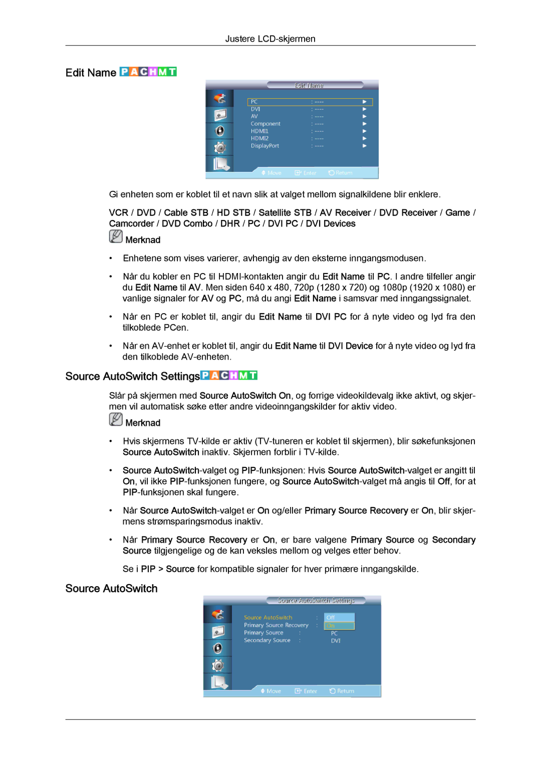 Samsung LH46HBPLBC/EN, LH40HBPLBC/EN manual Edit Name, Source AutoSwitch Settings 