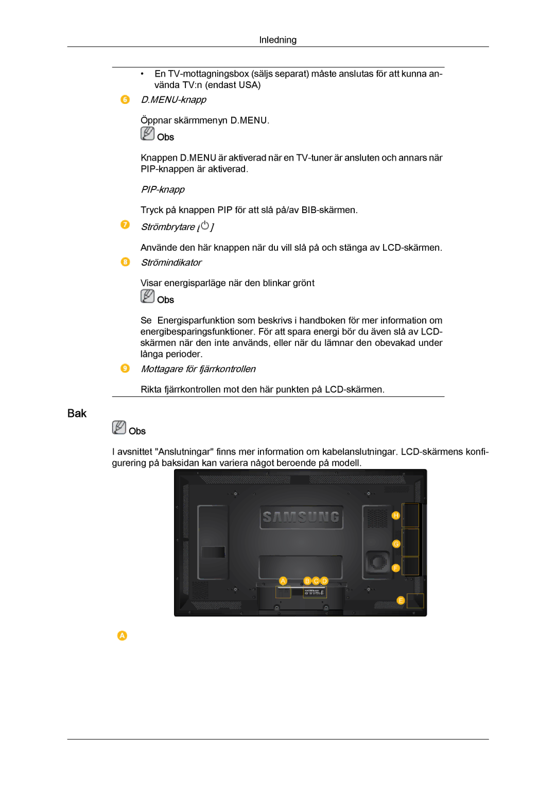 Samsung LH40HBPLBC/EN, LH46HBPLBC/EN manual Bak 