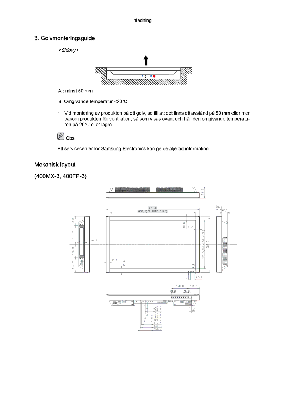 Samsung LH40HBPLBC/EN, LH46HBPLBC/EN manual Golvmonteringsguide 