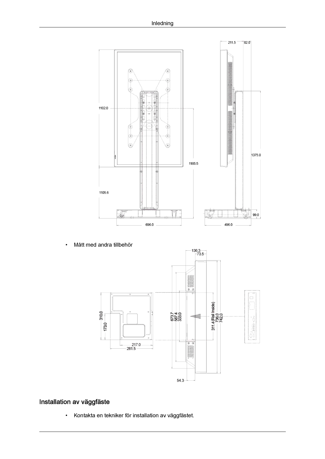 Samsung LH46HBPLBC/EN, LH40HBPLBC/EN manual Installation av väggfäste 