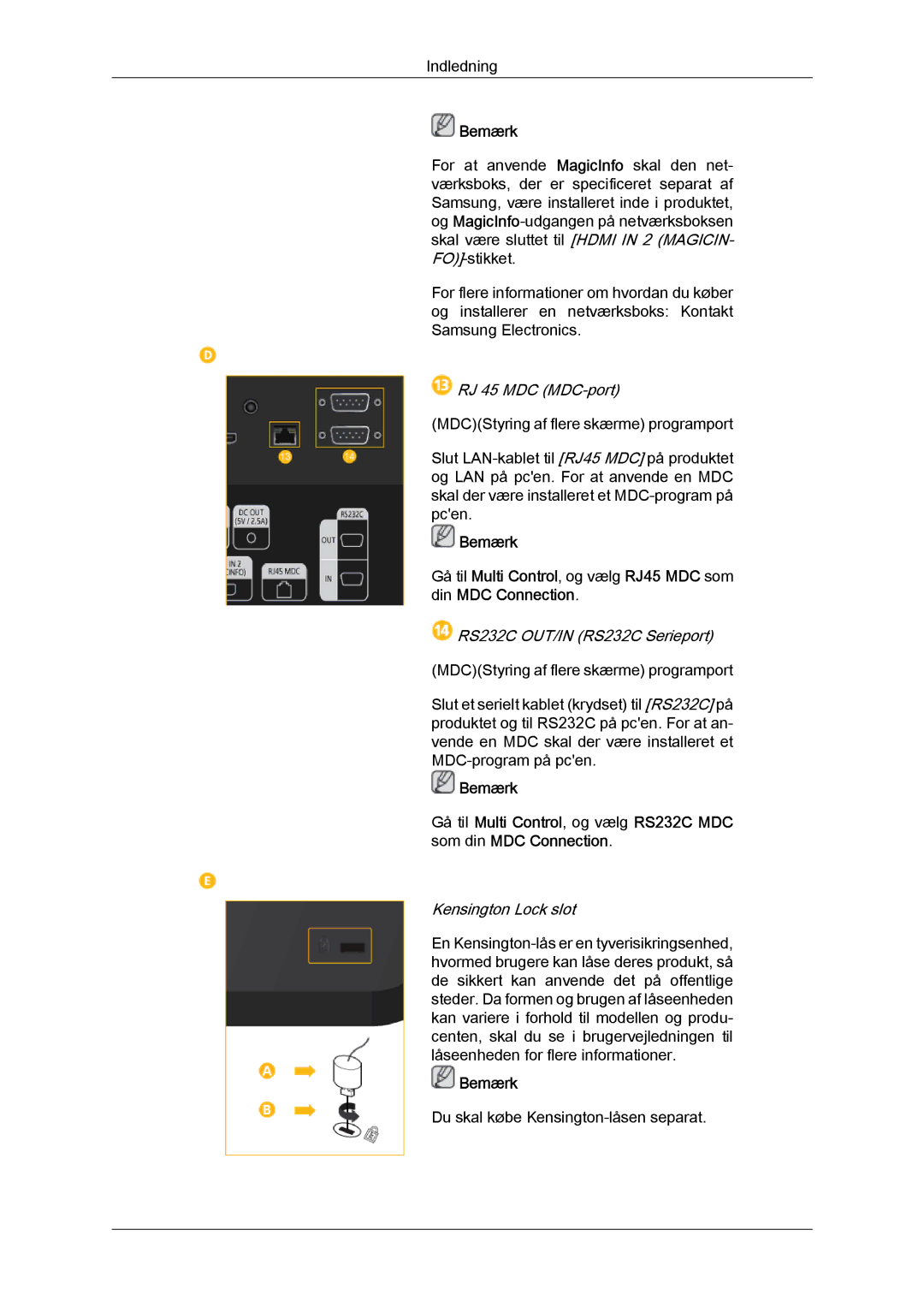 Samsung LH46HBPLBC/EN, LH40HBPLBC/EN manual RJ 45 MDC MDC-port 