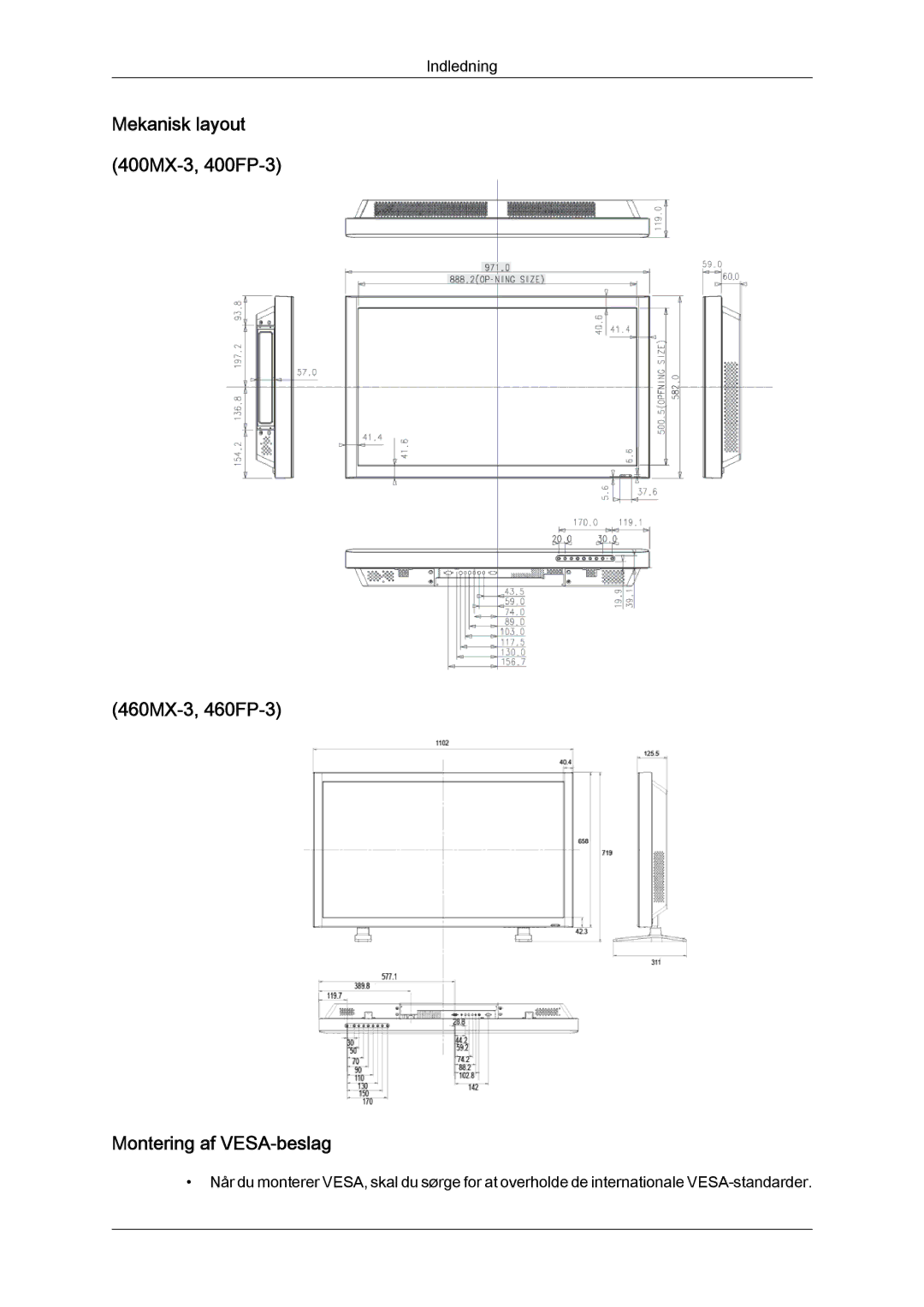 Samsung LH46HBPLBC/EN, LH40HBPLBC/EN manual 460MX-3, 460FP-3 Montering af VESA-beslag 