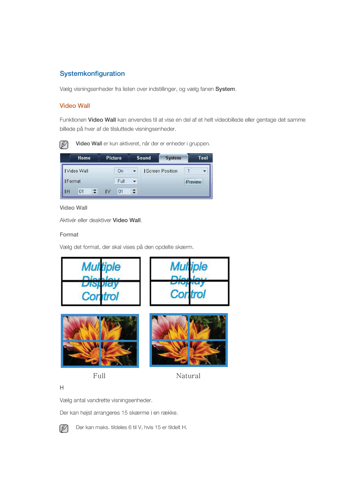 Samsung LH40HBPLBC/EN, LH46HBPLBC/EN manual Systemkonfiguration, Video Wall, Format 