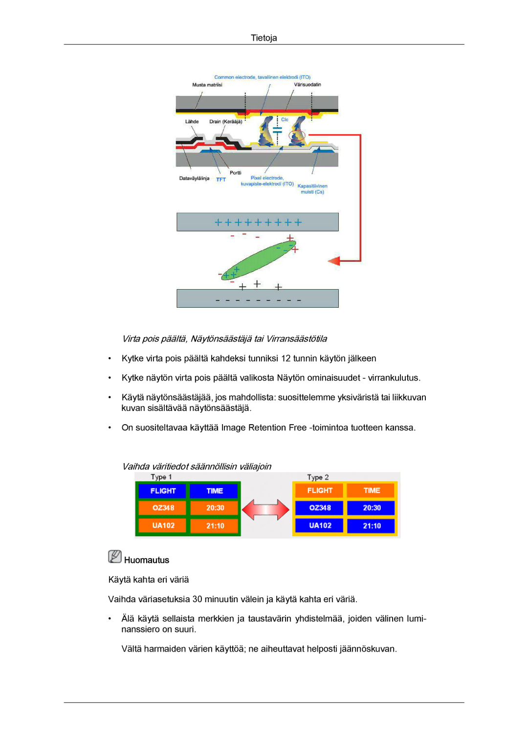 Samsung LH40HBPLBC/EN, LH46HBPLBC/EN manual Vaihda väritiedot säännöllisin väliajoin 