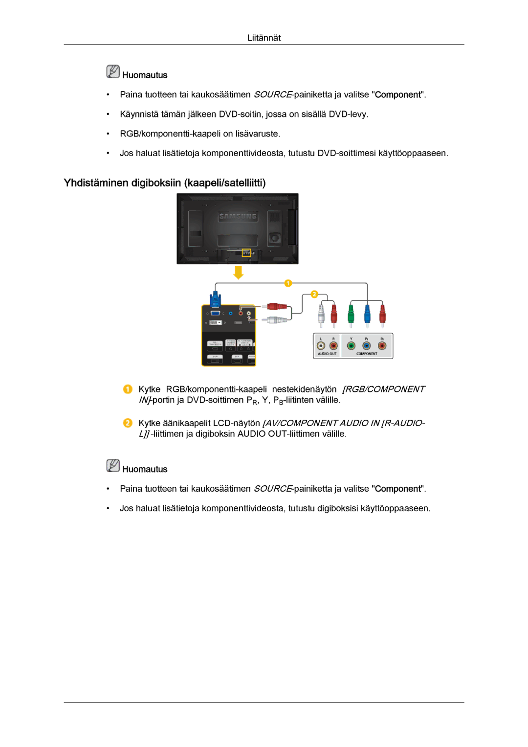 Samsung LH46HBPLBC/EN, LH40HBPLBC/EN manual Yhdistäminen digiboksiin kaapeli/satelliitti 