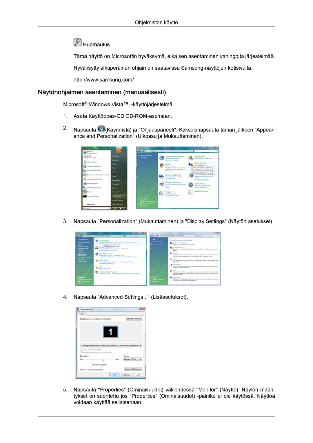 Samsung LH40HBPLBC/EN, LH46HBPLBC/EN manual Näytönohjaimen asentaminen manuaalisesti 