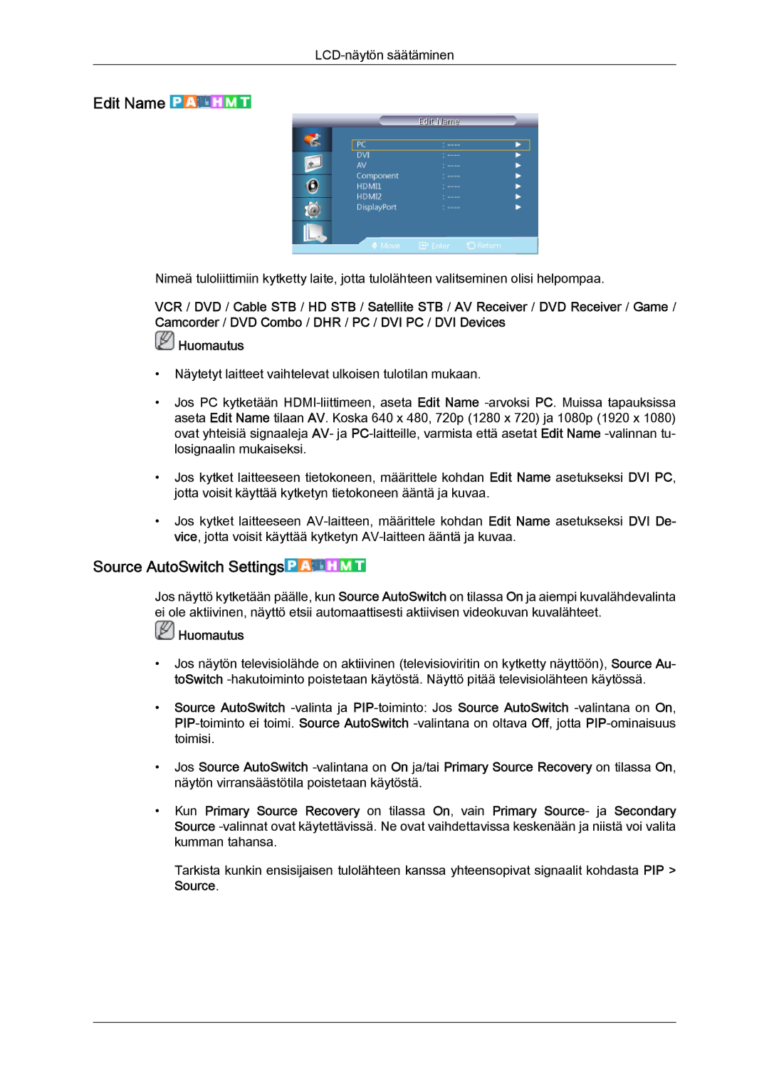 Samsung LH46HBPLBC/EN, LH40HBPLBC/EN manual Edit Name, Source AutoSwitch Settings 