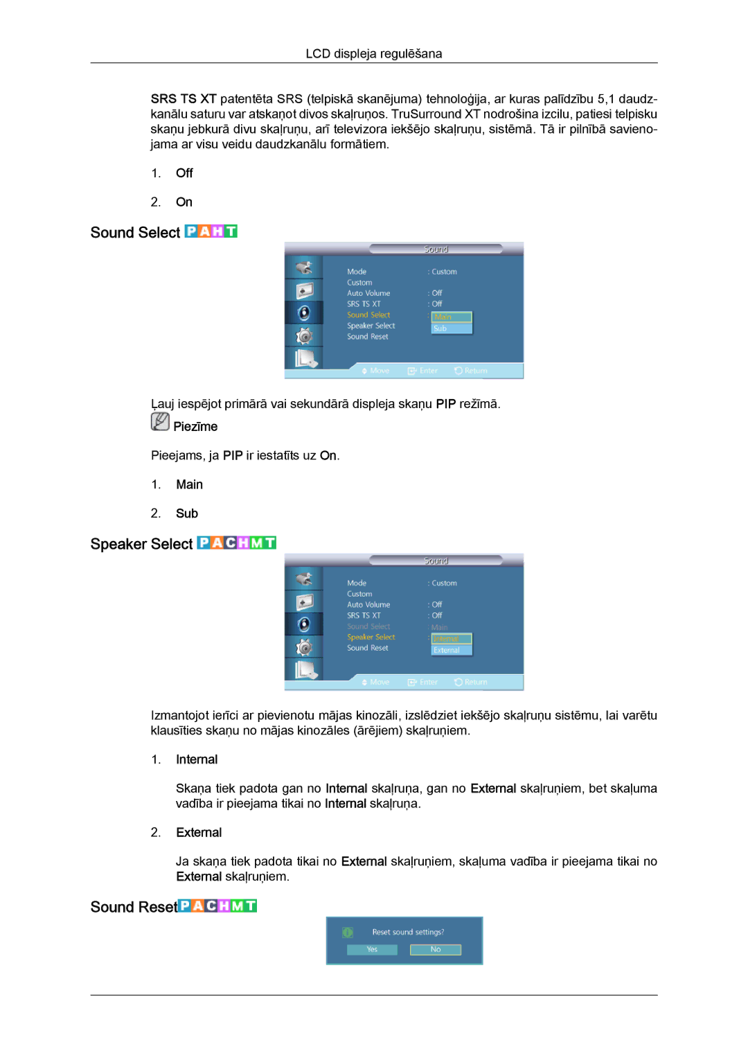 Samsung LH40HBPLBC/EN, LH46HBPLBC/EN manual Sound Select, Speaker Select, Sound Reset 