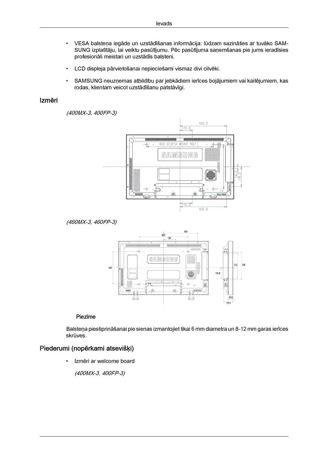 Samsung LH40HBPLBC/EN, LH46HBPLBC/EN manual Izmēri, Piederumi nopērkami atsevišķi 