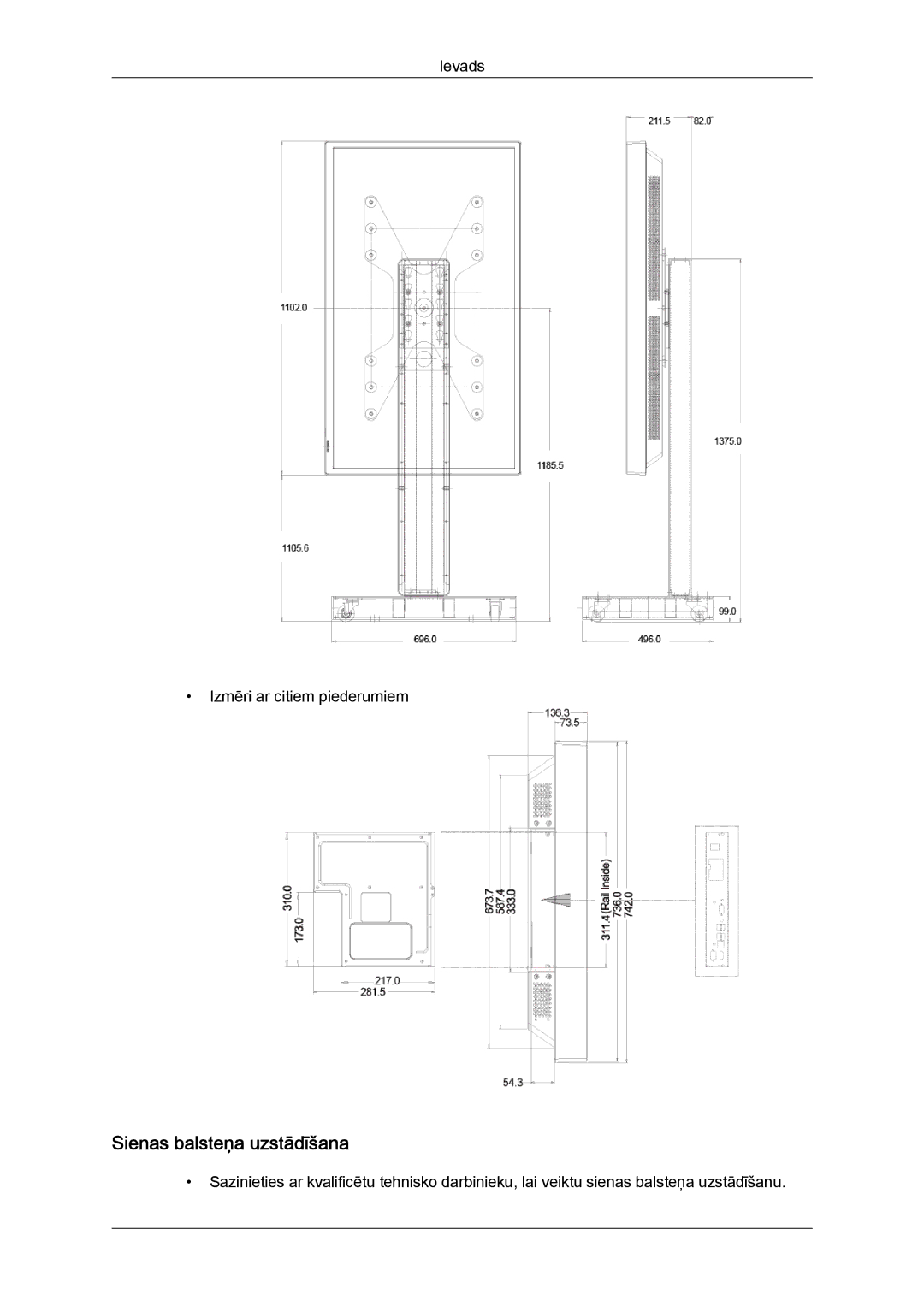 Samsung LH40HBPLBC/EN, LH46HBPLBC/EN manual Sienas balsteņa uzstādīšana 