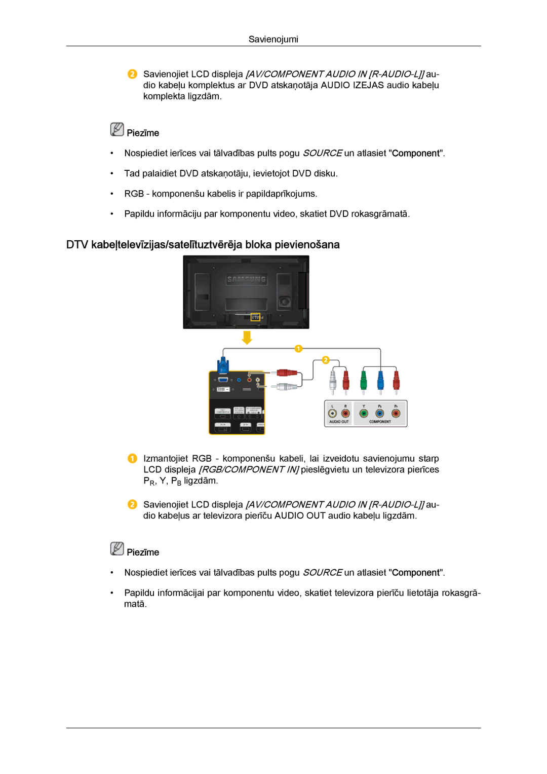 Samsung LH40HBPLBC/EN, LH46HBPLBC/EN manual DTV kabeļtelevīzijas/satelītuztvērēja bloka pievienošana 