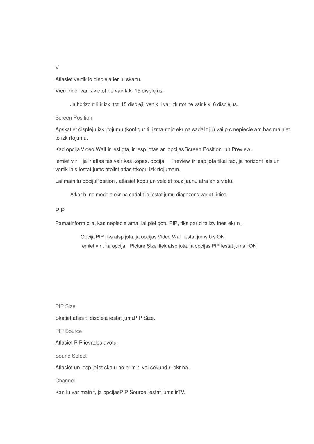 Samsung LH46HBPLBC/EN, LH40HBPLBC/EN manual Screen Position, PIP Size, PIP Source, Sound Select 